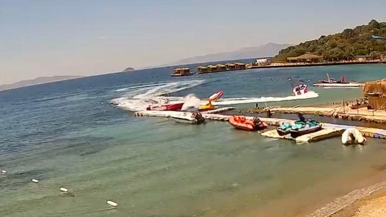 Bodrum’da su sporu kazası kamerada... Deniz yatağı, sürat teknesine çarptı: 3 yaralı