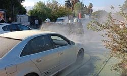 Motor kısmı alevlere teslim olan araçta hasar oluştu