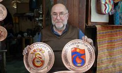 Gaziantep’te Galatasaray ve Trabzonspor’un logoları ilmek ilmek bakıra işleniyor
