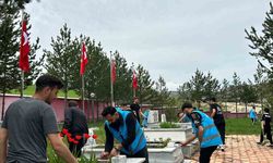 Üniversiteli öğrenciler Alucra Şehitliği’nde çevre düzenleme çalışması yaptı