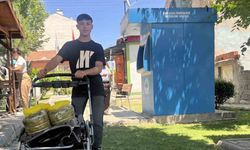 Sokak sokak dolaşıp bebek arabasına yüklediği salamura yaprakları satıyor