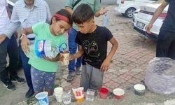 Çocuklar yüksek sıcaktan etkilenen sokak hayvanları için su ve yiyecek bıraktı