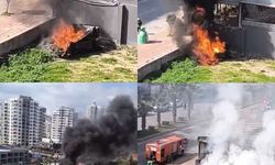 Mersin'de Otomobil İş Yerine Çarpıp Alev Aldı