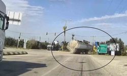 Yakıt yüklü tankerin portakal bahçesine uçtuğu anlar araç kamerasında