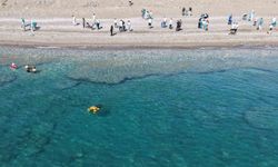 Kemer'de deniz ve sahilde aynı anda temizlik