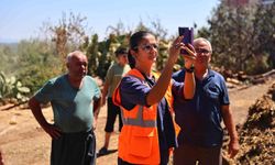 Yangından etkilenen mahallelerdeki ev, ahır, sera ve tarım alanlarında oluşan hasarları yerinde tespit ediliyor