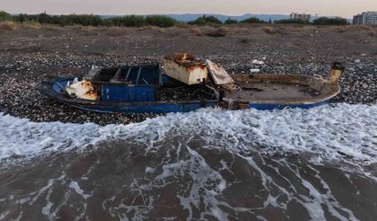 Caretta cerattaların yuvalama alanındaki kıyıya batık tekne vurdu