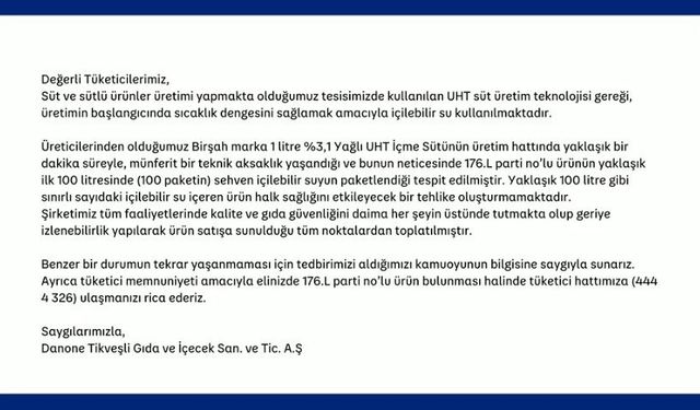 Danone’nin ürettiği sütten su çıktı