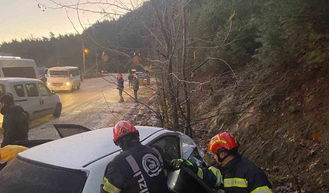 Kontrolden çıkan otomobil ağaca çarparak durabildi;3 yaralı