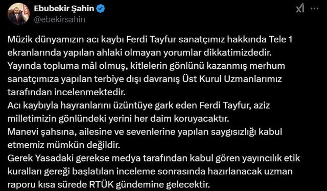 RTÜK Başkanı Şahin’den sunucu Musa Özuğurlu’nun Ferdi Tayfur yorumuna tepki