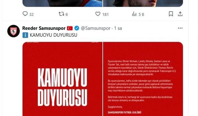 Samsunspor’da şok: Takıma geç katılan 4 oyuncu kadroya alınmadı