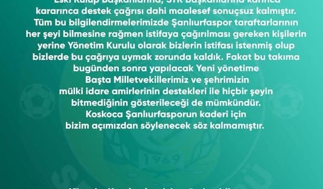 Şanlıurfaspor yönetimi istifa etti