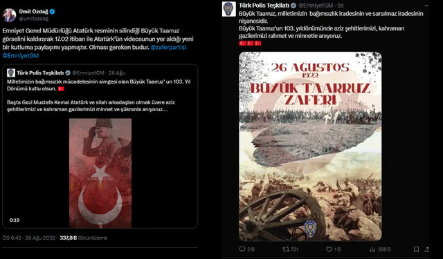 EGM’den, Büyük Taarruz'un Yıl Dönümünde Skandal Paylaşım!