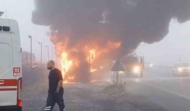 Lüleburgaz’da işçi servisi alev alev yandı: Facianın eşiğinden dönüldü