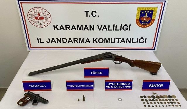 Karaman’da tarihi eser ve ruhsatsız silah ele geçirildi: 7 tutuklama