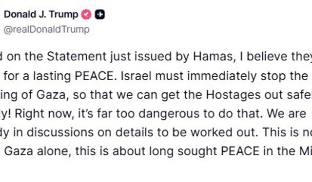 Trump, Hamas’ın ateşkes planını kısmen kabul etmesini değerlendirdi: "Açıklamalarına bakılırsa, kalıcı bir barışa hazır olduklarına inanıyorum"