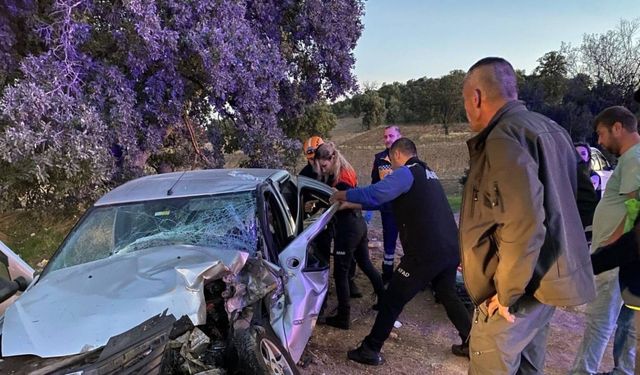 Uşak’ta otomobil ile traktör çarpıştığı kazada karı koca yaralandı