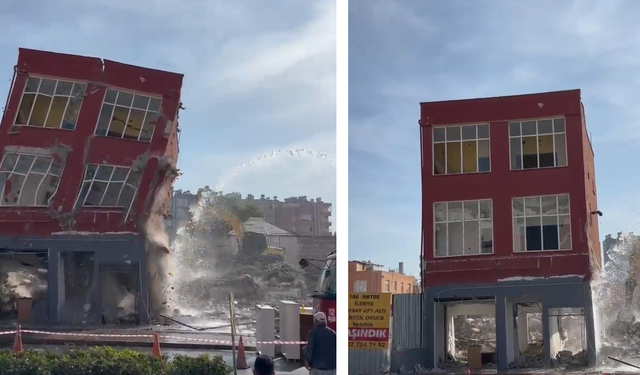 Tarsus’ta Deprem Hasarlı Bina Titreşimle Yıkıldı