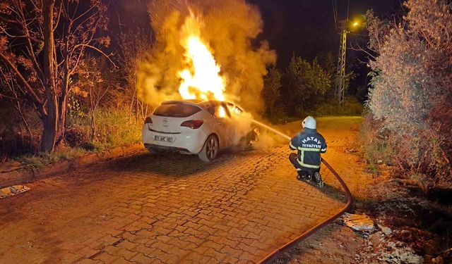 Defne'de otomobil alevlere teslim oldu