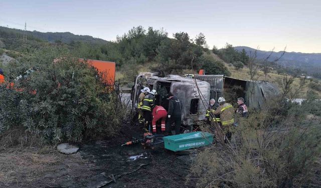 Kaza yaptıktan sonra alevlere teslim olan tırdaki 2 kişi öldü, taşınan anguslar otobana yayıldı