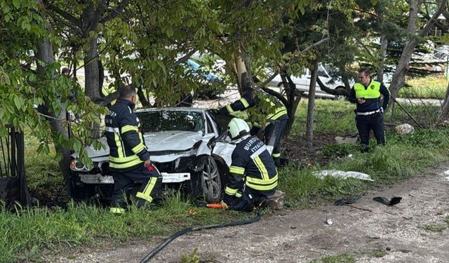 Burdur'da kontrolden çıkan otomobil ağaca çarptı