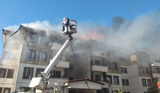 Hatay'da 2 binanın çatısı alevlere teslim oldu