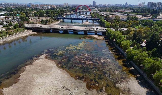 Seyhan Nehri'nde sular çekildi, kirlilik ortaya çıktı
