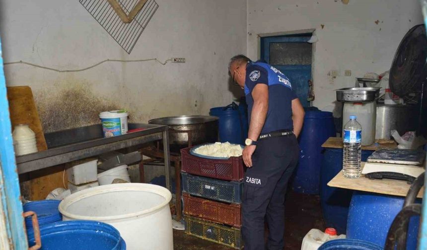 Mersin’de sağlıksız ortamda üretim yapılan kaçak peynir imalathanesi tespit edildi
