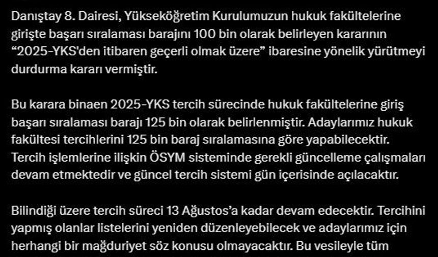 Hukuk fakültelerine girişte 100 bin barajı 125 bine yükseldi