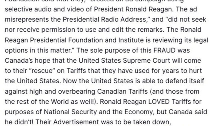ABD Başkanı Trump’tan Kanada’ya aldatıcı reklam misillemesi: "Kanada’ya uygulanan gümrük vergisi oranını yüzde 10 oranında artırıyorum"