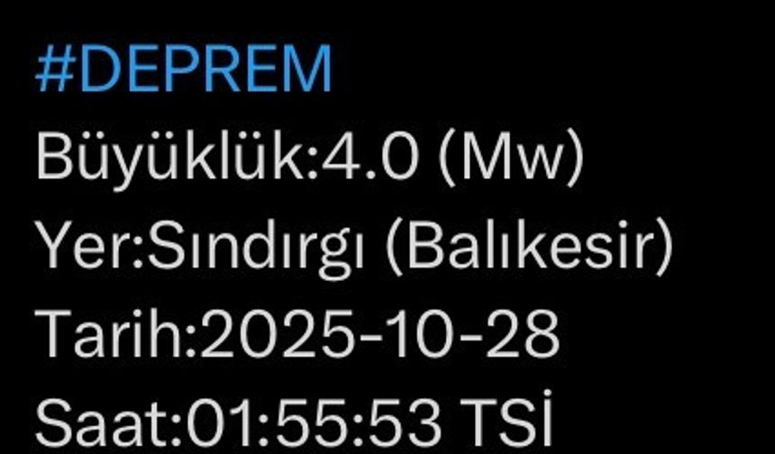 Balıkesir’de 4 büyüklüğünde deprem