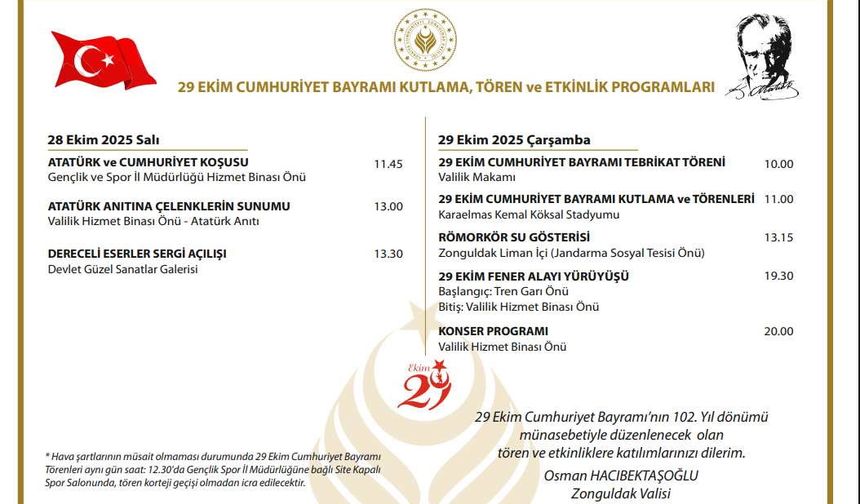 Zonguldak’ta 29 Ekim programı belli oldu