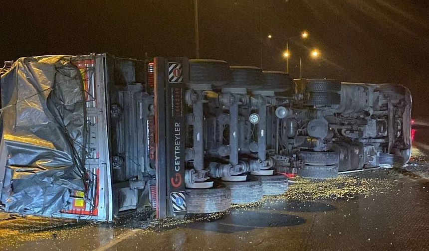 Osmaniye'de mısır yüklü kamyon devrildi: 1 yaralı