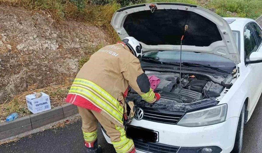 Arsuz'da otomobilin motoruna giren kediler kurtarıldı