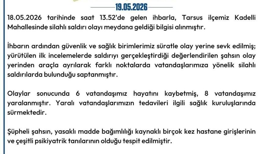 Mersin Valiliği'nden kanlı saldırı açıklaması