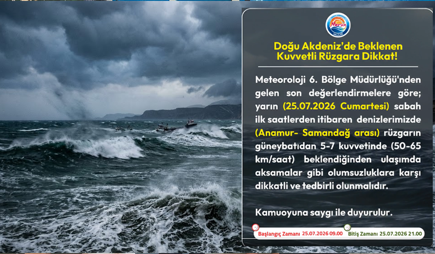 Mersin için kuvvetli rüzgar alarmı! Saat verildi
