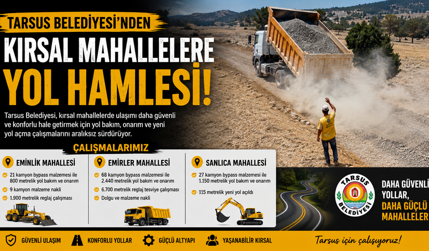 Tarsus'ta kırsal mahallelerde yol çalışmaları sürüyor