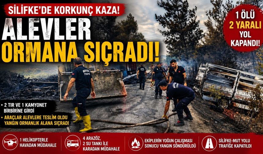 Mersin'de kaza sonrası araçlar alev aldı