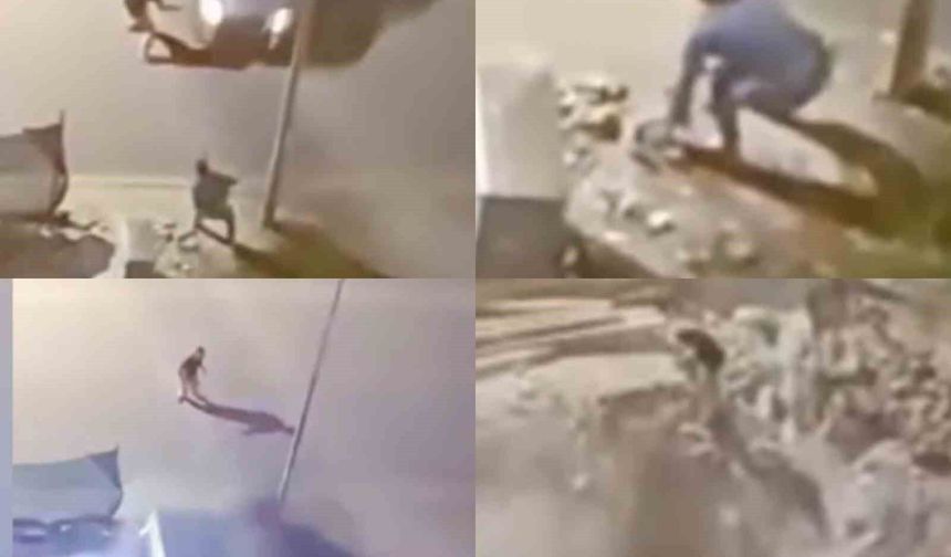 Kavga ettiği şahsa araçla çarpıp çukura uçtu: O anlar kamerada