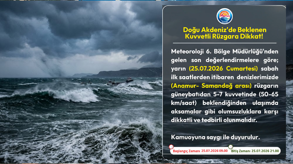 Mersin için kuvvetli rüzgar alarmı! Saat verildi