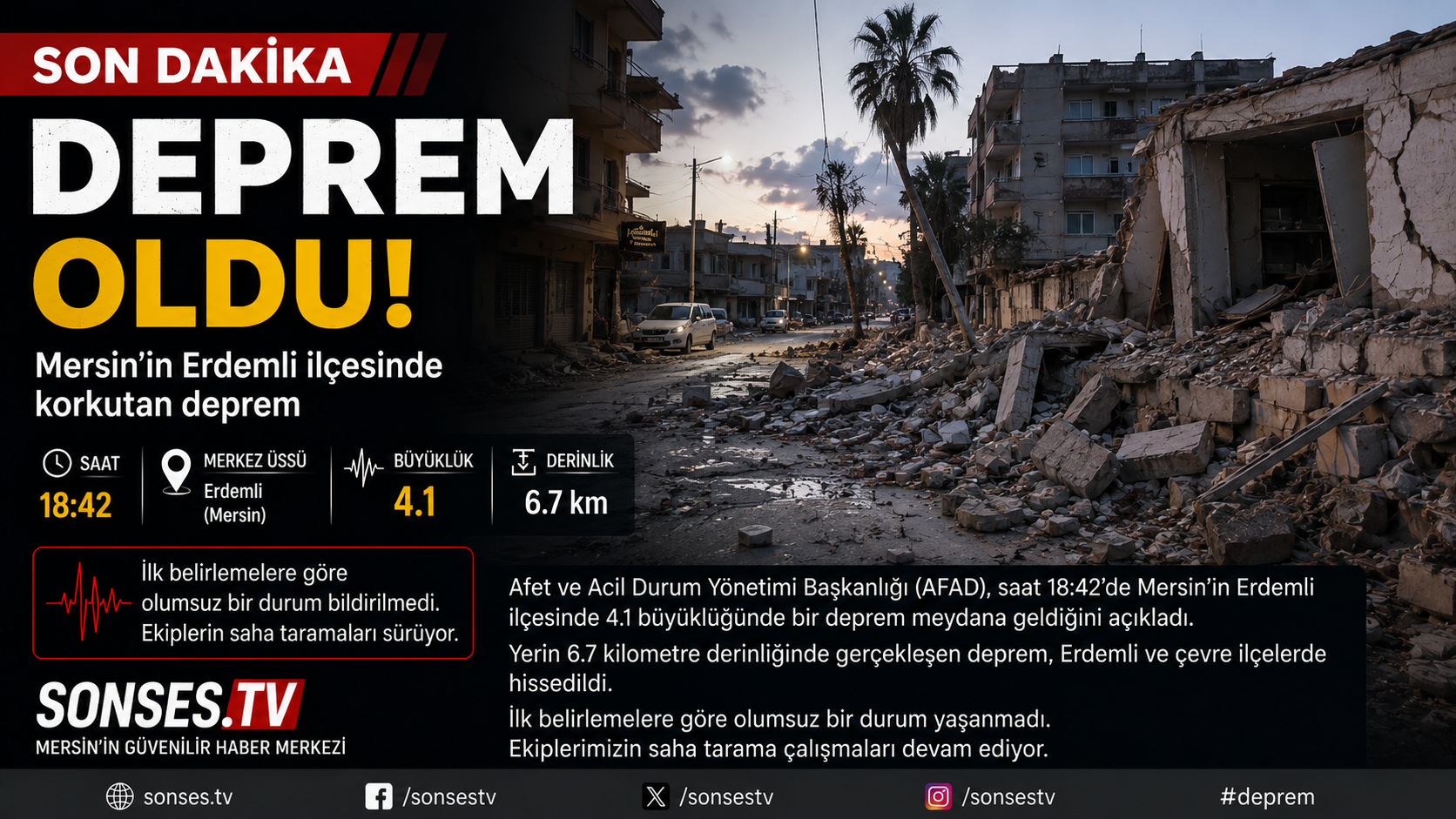 Erdemli'de Deprem! Kısa Süreli Panik Yaşandı